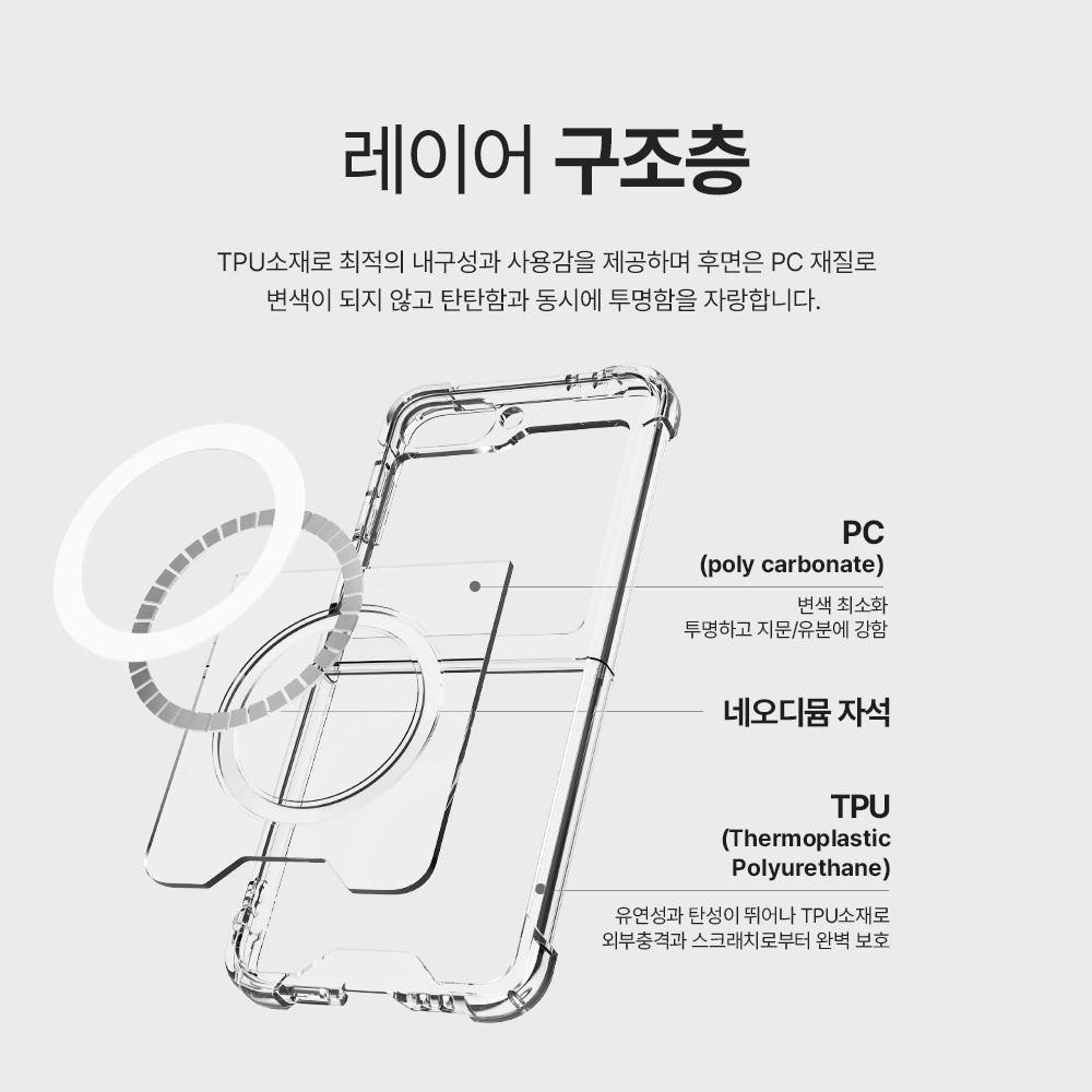 랩씨 맥세이프 마그넷 케이스 최강 2배 자력 변색 방지 클리어 투명, 갤럭시Z 플립7 FE 상세 이미지 2