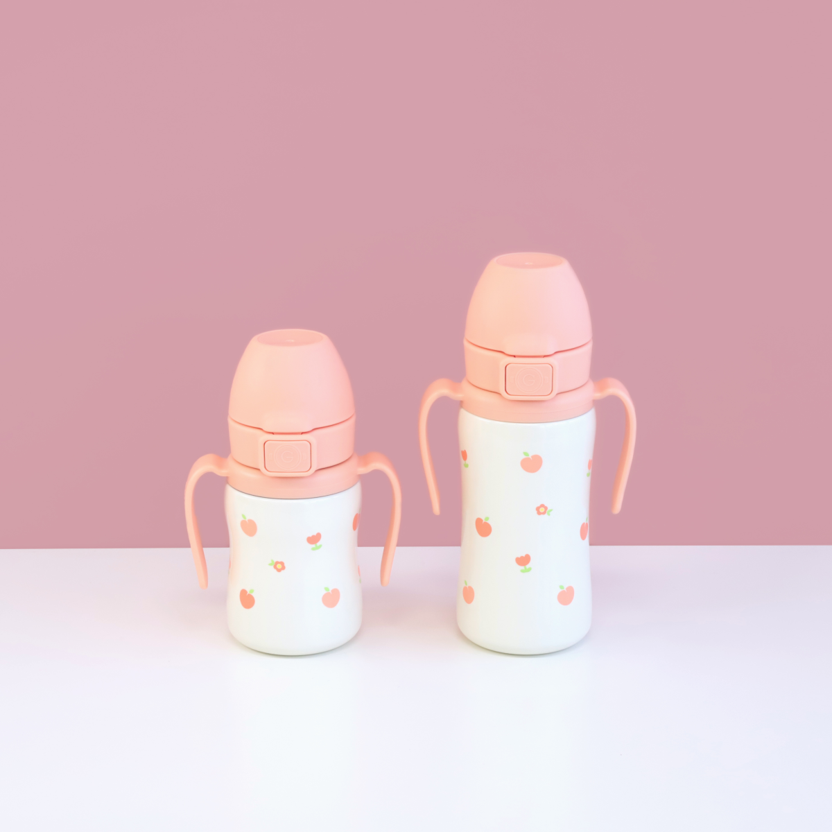 그로미미 피치플라워 원터치 스테인리스 300ml 빨대컵 (로제코랄) 상세 이미지 1