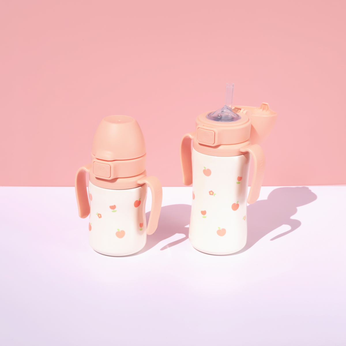 그로미미 피치플라워 원터치 스테인리스 300ml 빨대컵 (로제코랄) 상세 이미지 2